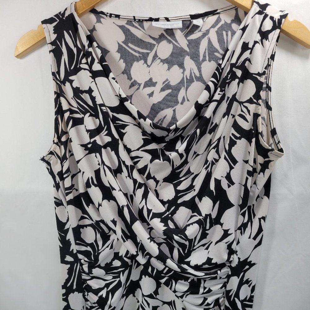 New York & Co. Women's Small Black & White Flower Print Blouse with cowl neck